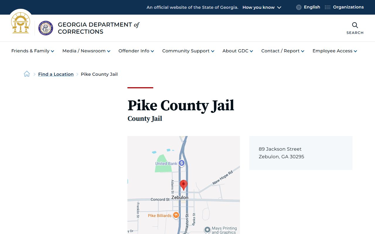 Pike County inmate records GDC jail contact listing