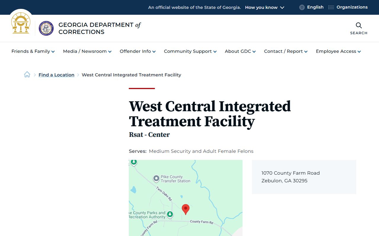 Official GDC facility page for West Central Integrated Treatment Facility